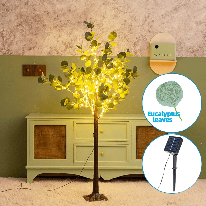 Aigostar - Decorazione solare a LED 285xLED/3,8m IP65 1200 mAh bianco caldo eucalipto