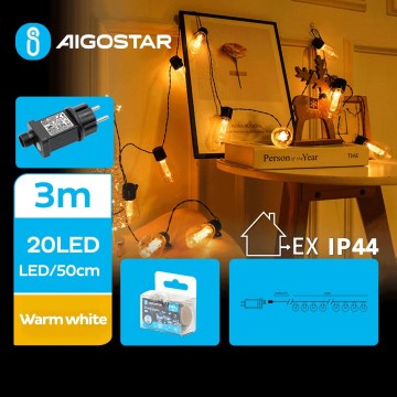 Aigostar - Dekorative LED-Outdoor-Lichterkette 20xLED/3m IP44 warmweiβ