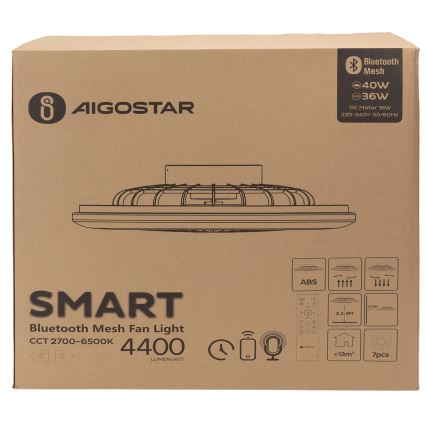 Aigostar - Dimmbare LED-Deckenleuchte mit Ventilator MESH LED/40W/230V 2700-6500K weiß + Fernbedienung
