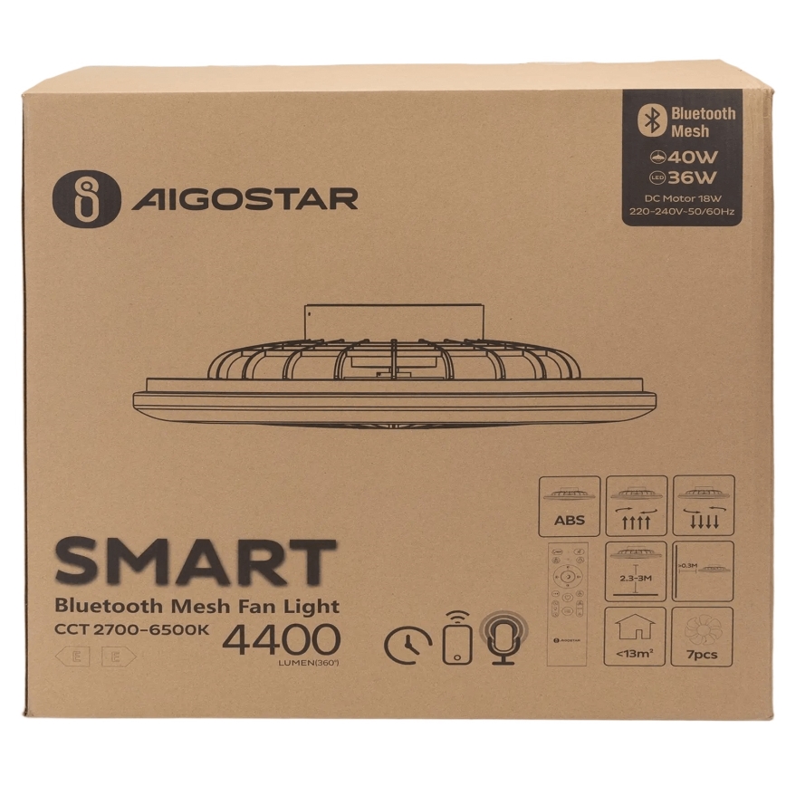 Aigostar - Dimmbare LED-Deckenleuchte mit Ventilator MESH LED/40W/230V 2700-6500K weiß + Fernbedienung