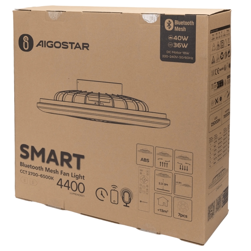 Aigostar - Dimmbare LED-Deckenleuchte mit Ventilator MESH LED/40W/230V 2700-6500K weiß + Fernbedienung
