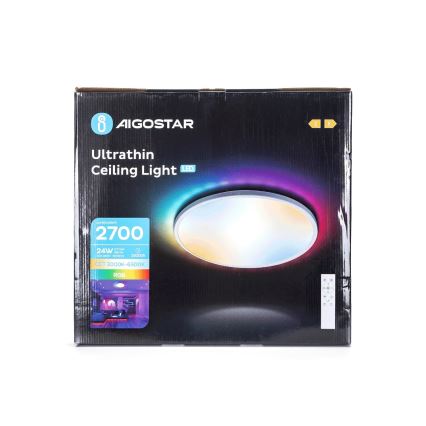 Aigostar - Dimmbare LED-RGBW-Deckenleuchte für Badezimmer LED/24W/230V 3000-6500K d 42 cm IP44 + Fernbedienung