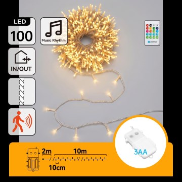 Aigostar - Dimmbare LED-Weihnachtslichterkette für den Außenbereich mit Bewegungsmelder 100xLED/3xAA 12m warmweiß + Fernbedienung