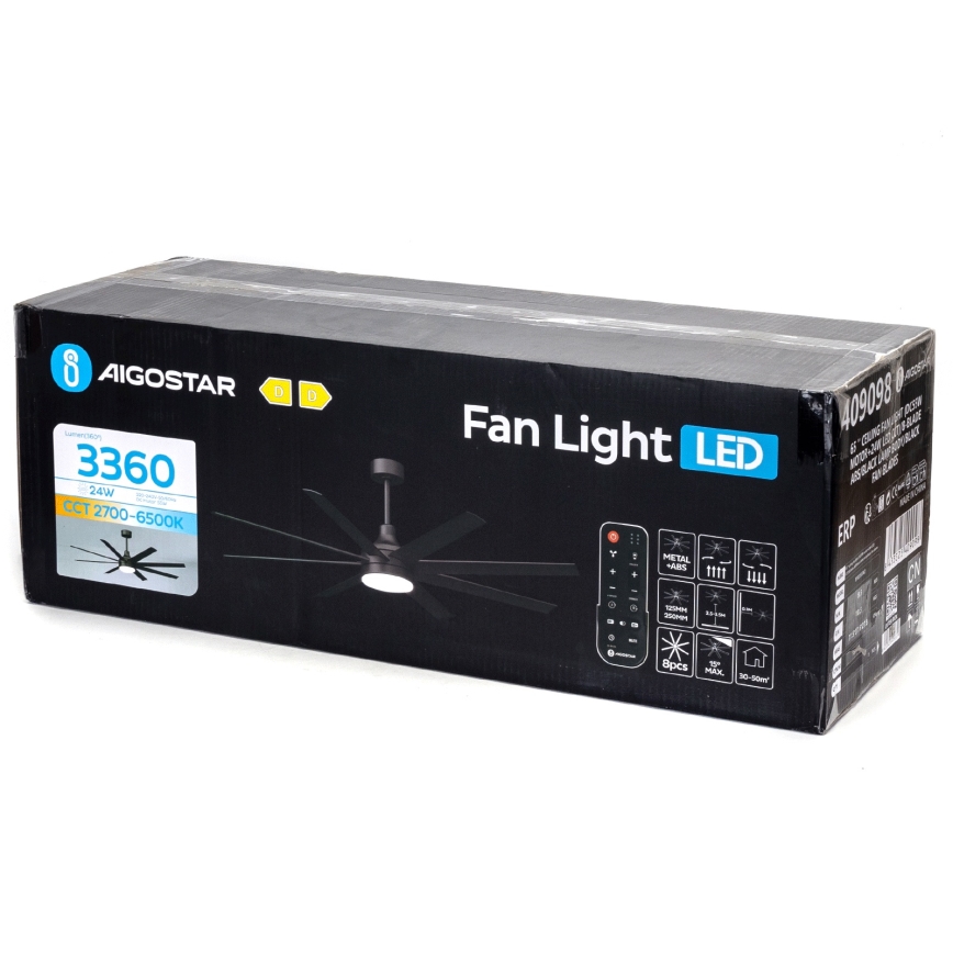 Aigostar - Dimmbarer LED-Deckenventilator LED/24W/230V 2700-6500K 165cm schwarz + Fernbedienung