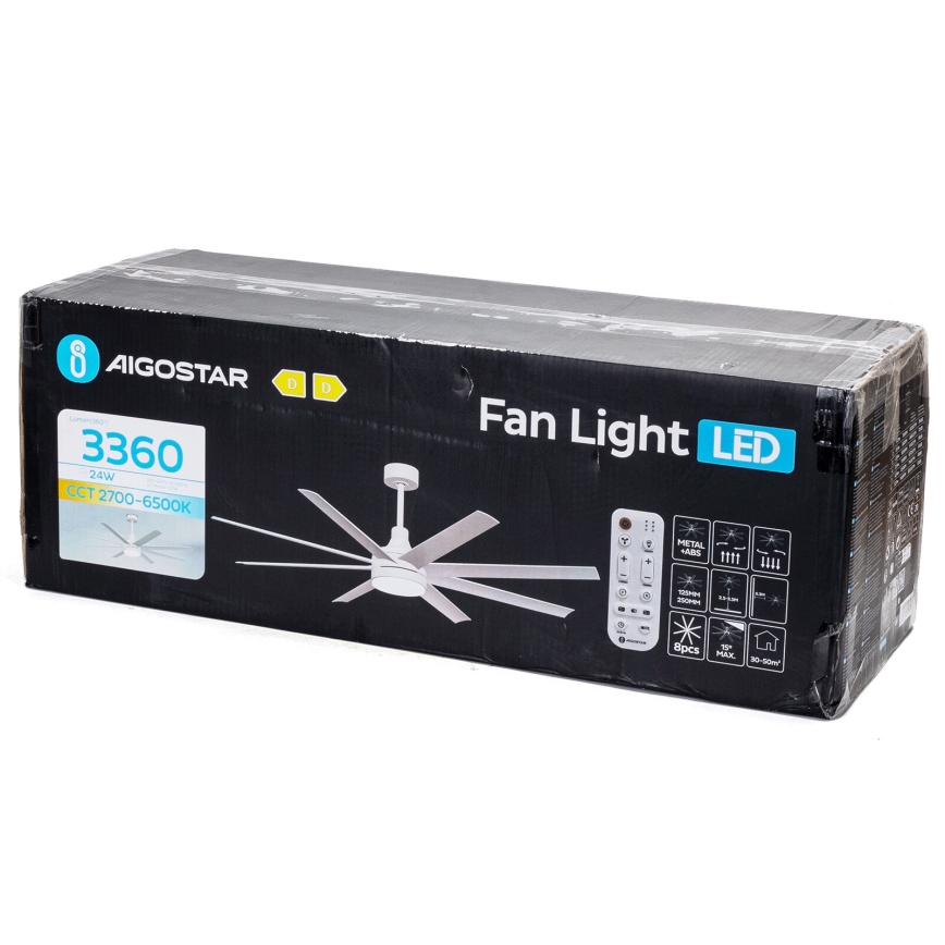 Aigostar - Dimmbarer LED-Deckenventilator LED/24W/230V 2700-6500K d 165 cm + Fernbedienung weiß