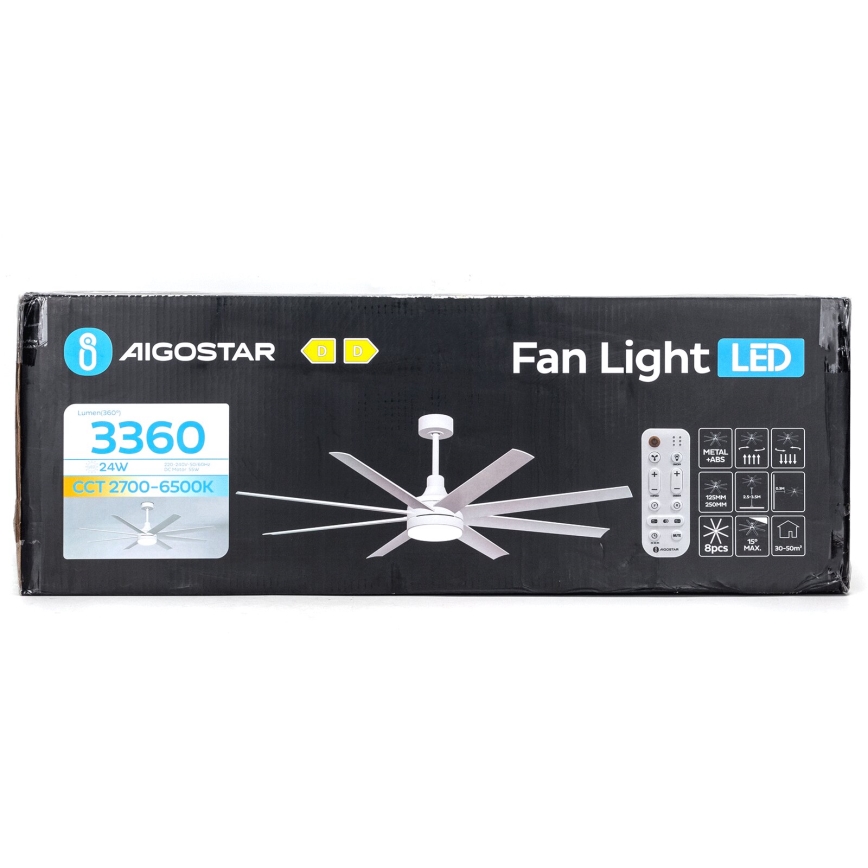 Aigostar - Dimmbarer LED-Deckenventilator LED/24W/230V 2700-6500K d 165 cm + Fernbedienung weiß