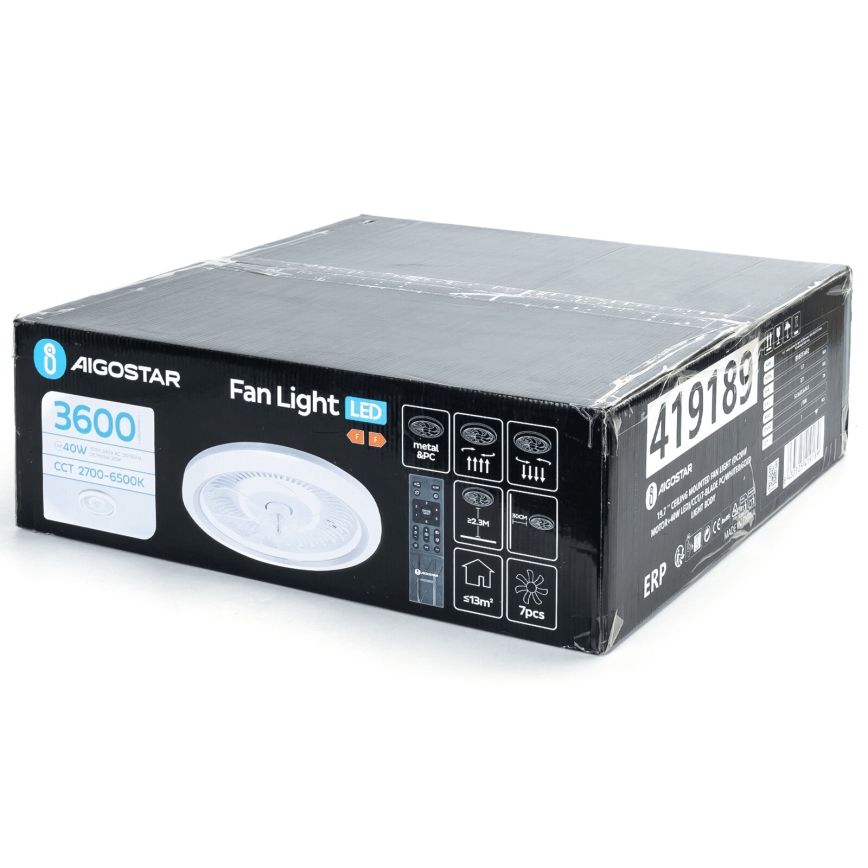 Aigostar - Dimmbarer LED-Deckenventilator LED/40W/230V 2700/4000/6500K d 50 cm + Fernbedienung weiß