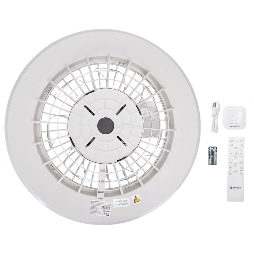 Aigostar - Dimmbare LED-Deckenleuchte mit Ventilator LED/40W/230V 2700-6500K d 48,5 cm weiß + Fernbedienung