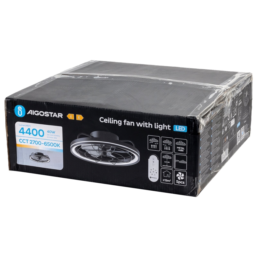 Aigostar - Dimmbarer LED-Deckenventilator LED/40W/230V 2700-6500K d 48 cm + Fernbedienung schwarz