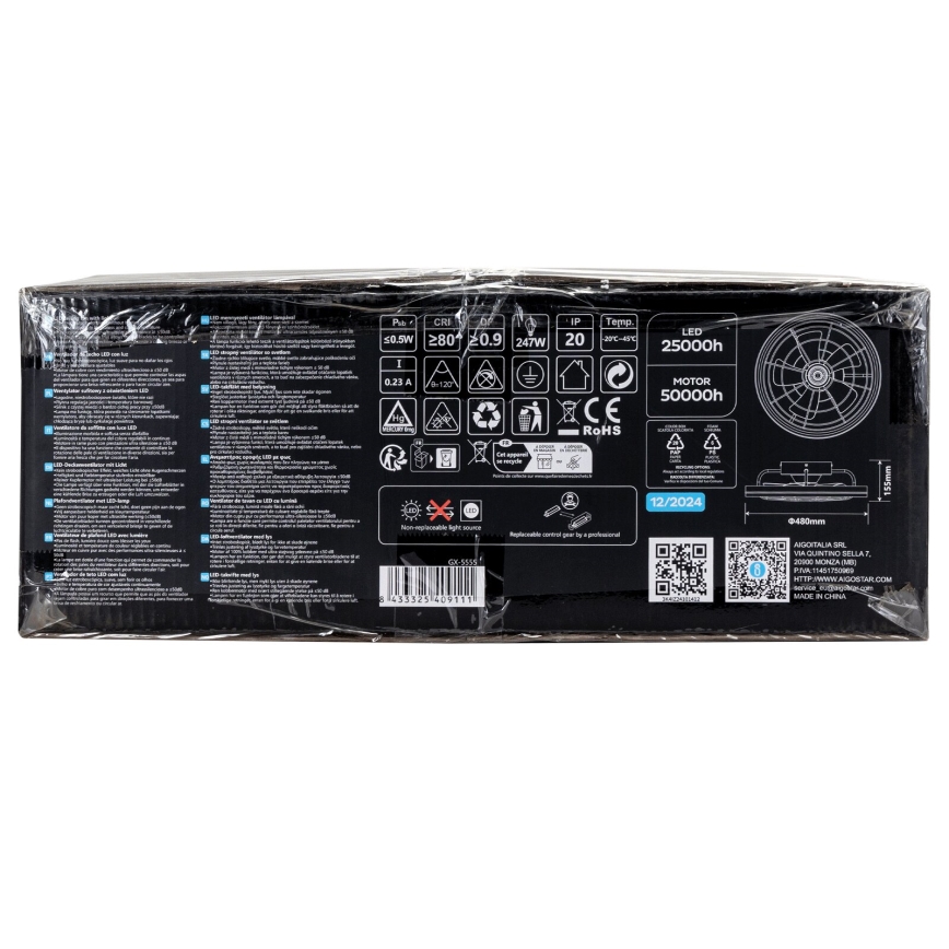 Aigostar - Dimmbarer LED-Deckenventilator LED/40W/230V 2700-6500K d 48 cm + Fernbedienung schwarz