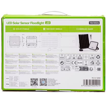 Aigostar - LED-dimmbarer Solarstrahler mit Sensor LED/120W/3,4V 6500K IP66 8000 mAh + Fernbedienung