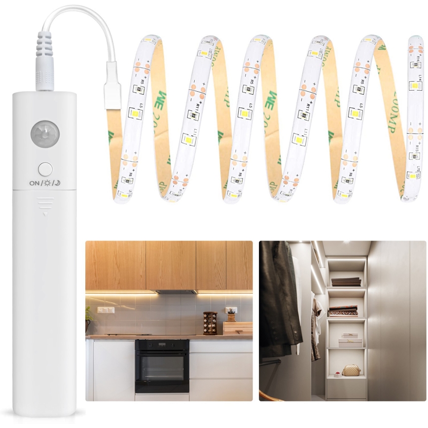 Aigostar - Dimmbarer LED-Streifen mit Sensor 1m LED/2W/4xAAA 3000K IP65