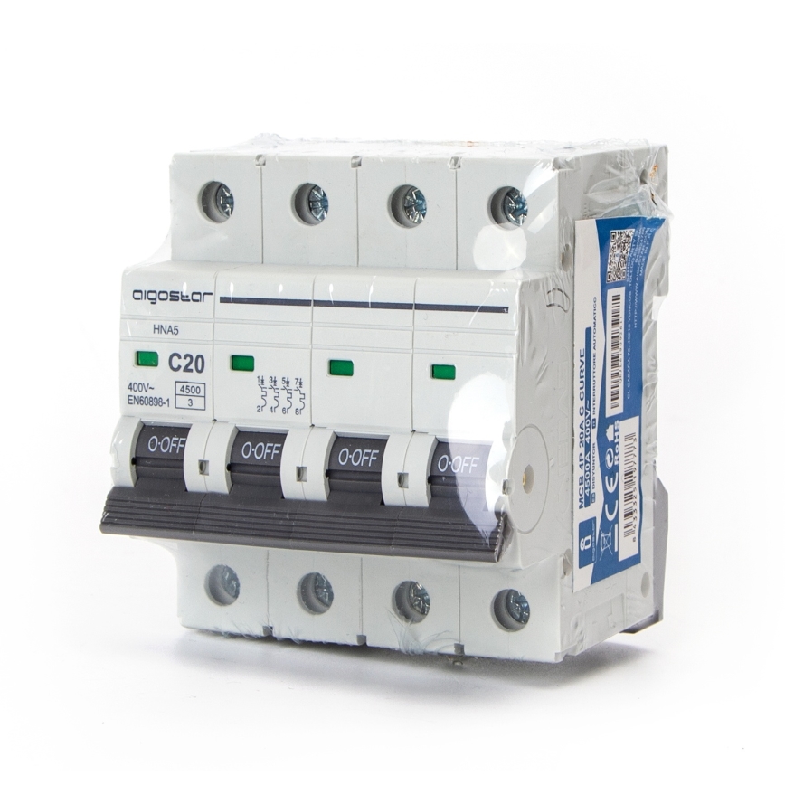 Aigostar - Disjoncteur 4 pôles, 20 A, courbe C, 400 V