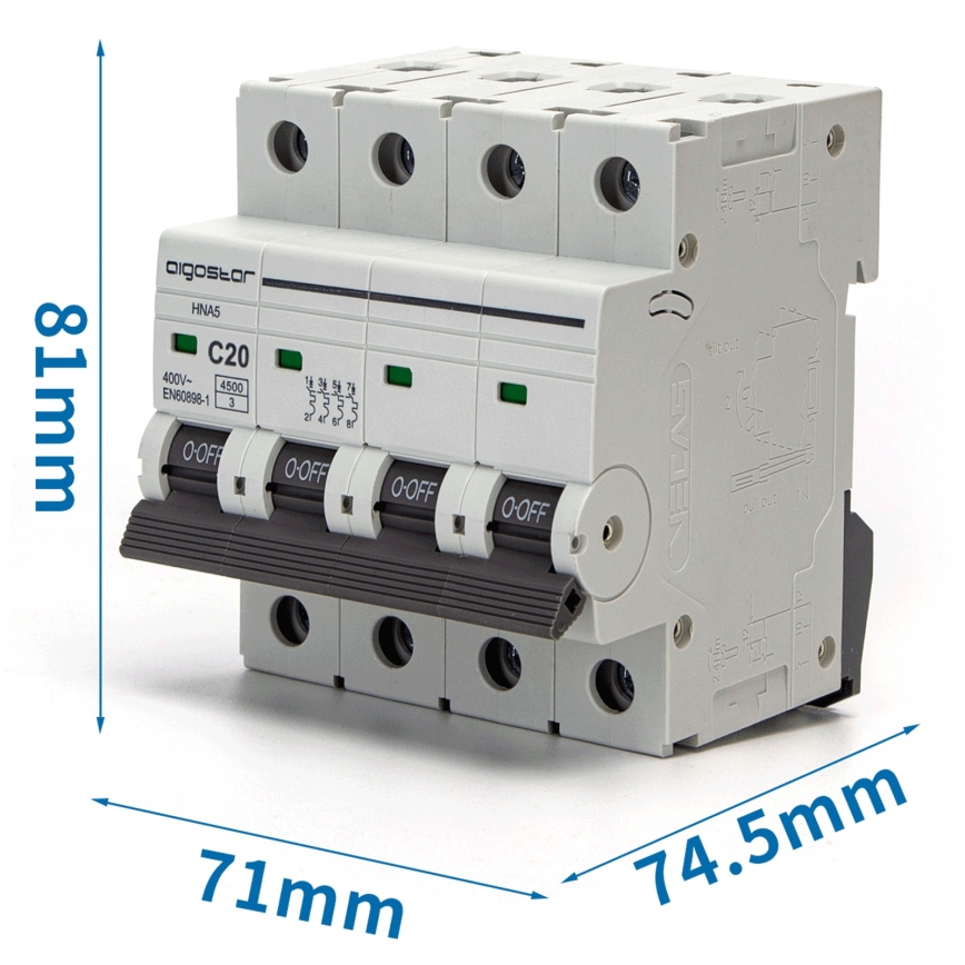 Aigostar - Disjoncteur 4 pôles, 20 A, courbe C, 400 V
