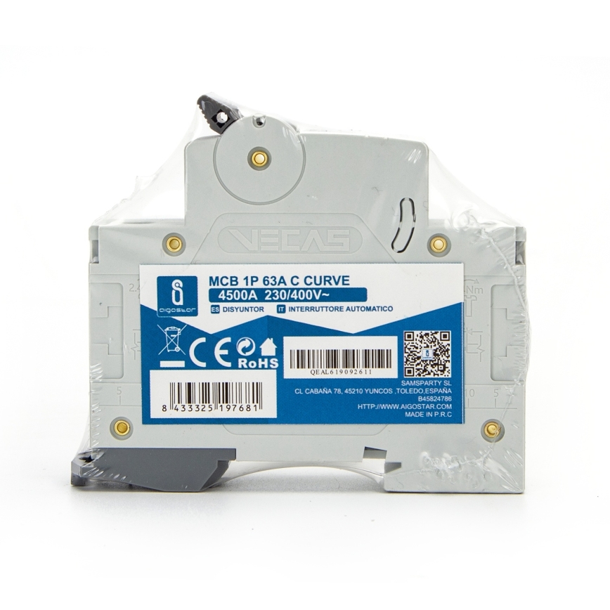 Aigostar - Disjoncteur monophasé 1P-63A-C 230-400V