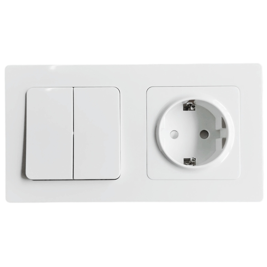 Aigostar - Doppelschalter Nr. 1 und SCHUKO-Steckdose 250V mit Rahmen, weiß