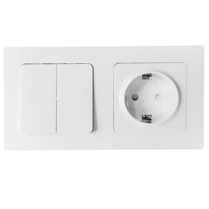 Aigostar - Doppelschalter Nr. 6 + 6 und SCHUKO-Steckdose 250V mit Rahmen, weiß