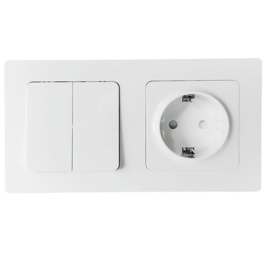 Aigostar - Doppelschalter Nr. 6 + 6 und SCHUKO-Steckdose 250V mit Rahmen, weiß