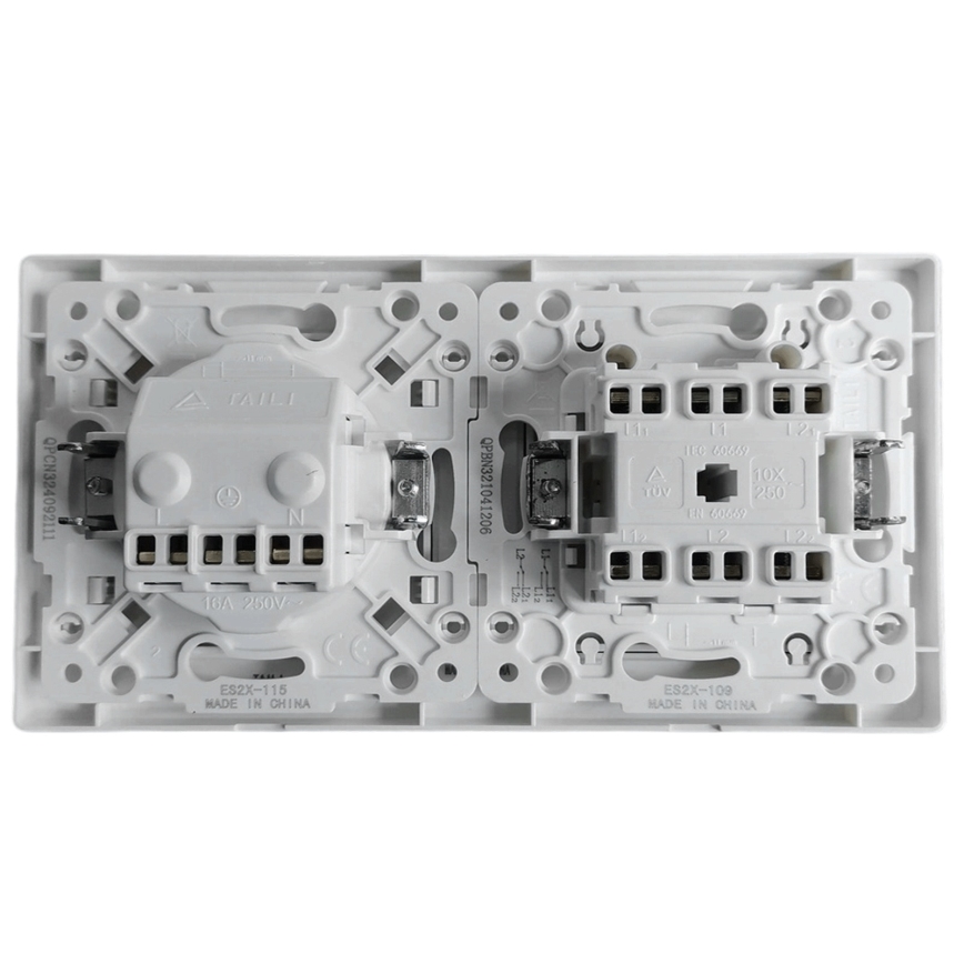 Aigostar - Doppelschalter Nr. 6 + 6 und SCHUKO-Steckdose 250V mit Rahmen, weiß