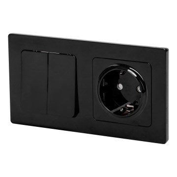 Aigostar - Doppelschalter Nr. 6 und SCHUKO-Steckdose 230V mit Rahmen, schwarz