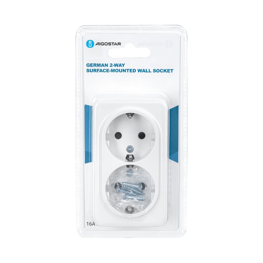 Aigostar - Doppelte Wandsteckdose SCHUKO 250V weiß