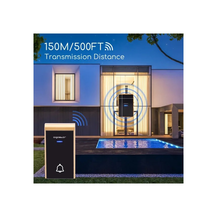 Aigostar - Drahtlose Türklingel 3xAA IP44 schwarz/kupfer