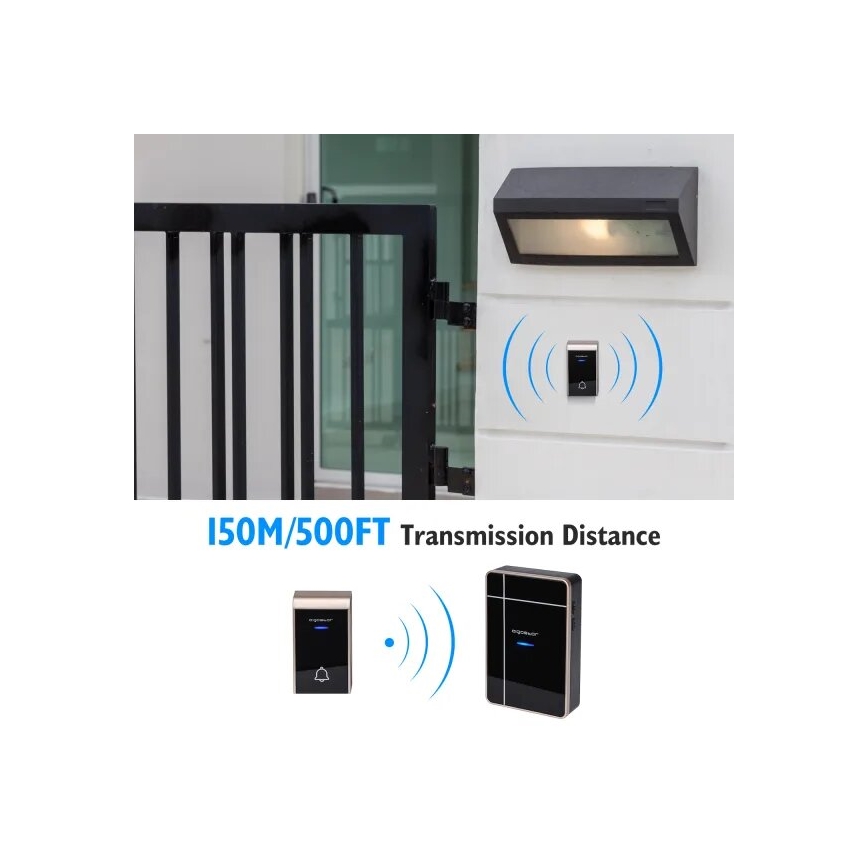 Aigostar - Drahtlose Türklingel 3xAA IP44 schwarz/kupfer