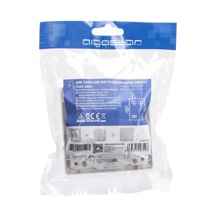 Aigostar - Einfacher Schalter mit Rahmen Nr. 1 weiß
