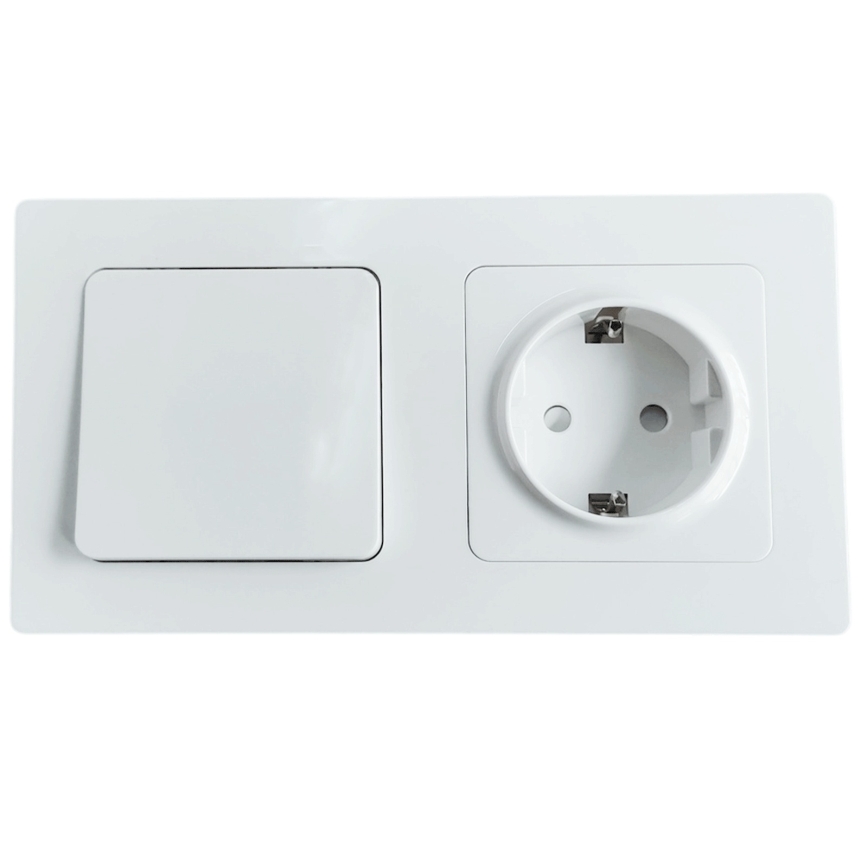 Aigostar - Einfacher Schalter Nr. 1 und SCHUKO-Steckdose 250 V mit Rahmen, weiß