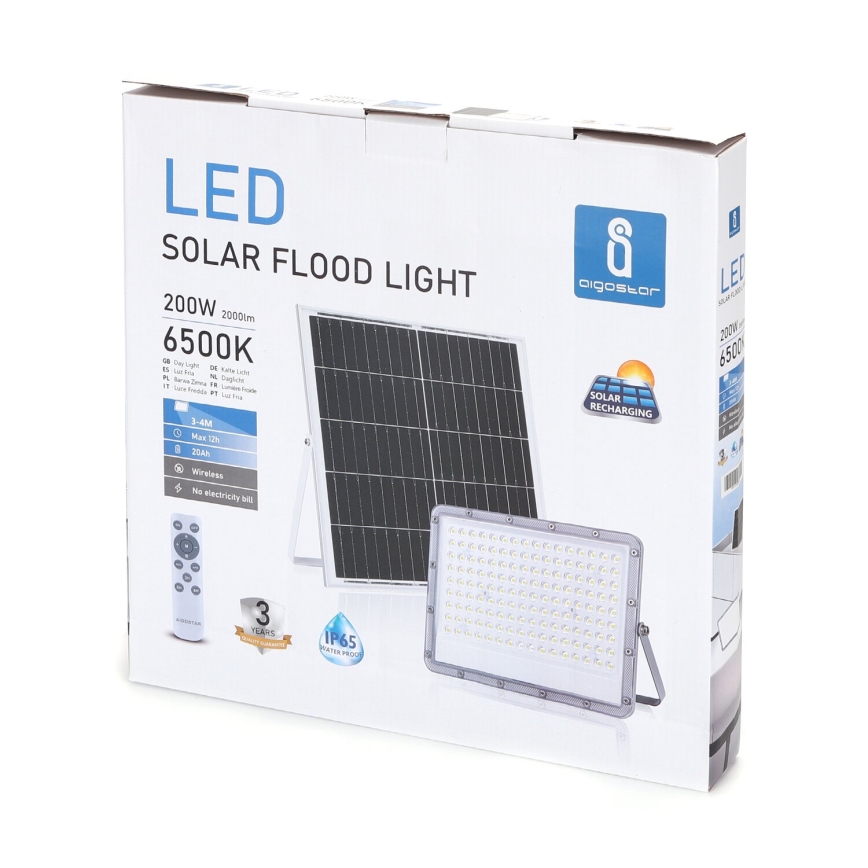 Aigostar - Proiettore solare dimmerabile a LED/200W/3,2V IP65 20000 mAh + telecomando