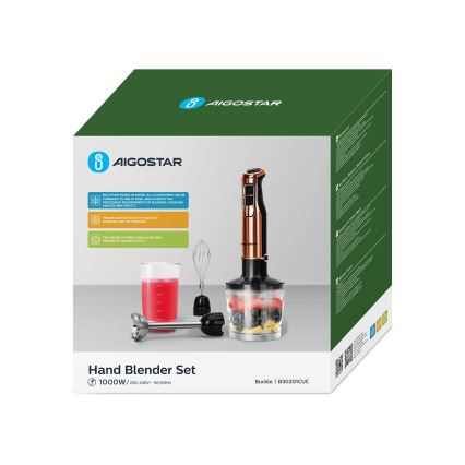 Aigostar - Frullatore a immersione 1000W/230V rosa oro