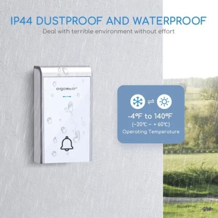 Aigostar - Funk-Türklingel 3xAA IP44 weiß/silber