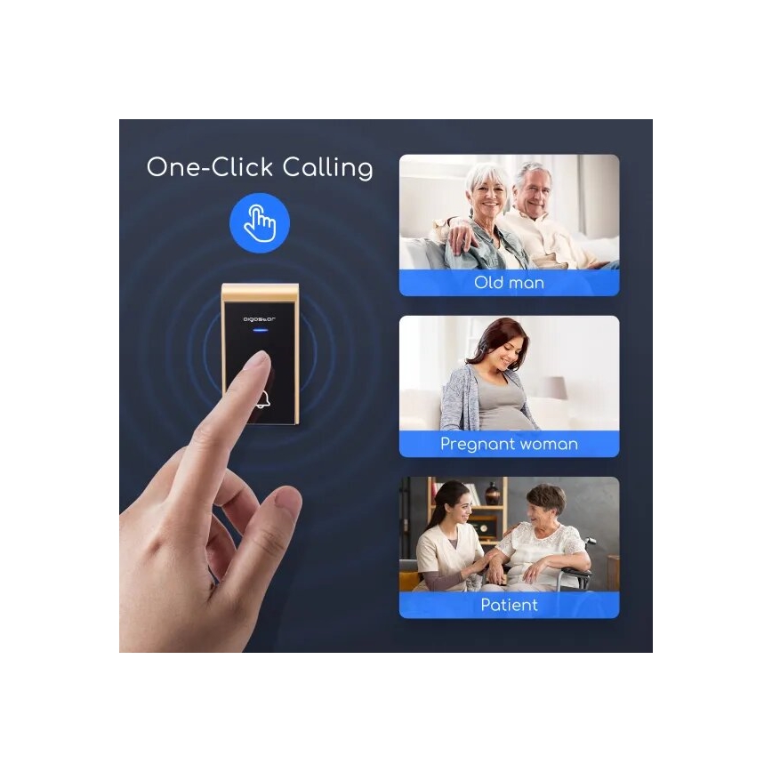 Aigostar - Kabellose Türklingel 3xAA/12V IP44 Schwarz/Kupfer