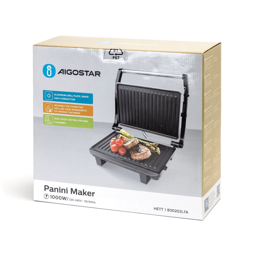 Aigostar - Griglia a contatto 1000W/230V nero/cromo opaco