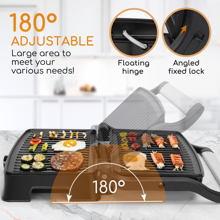 Aigostar - Griglia a contatto 1500W/230V cromo opaco/nero