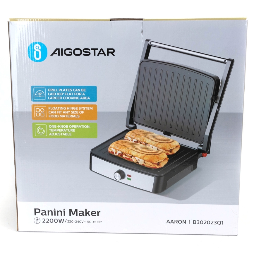 Aigostar - Grill a contatto 2200W/230V nero/acciaio inox