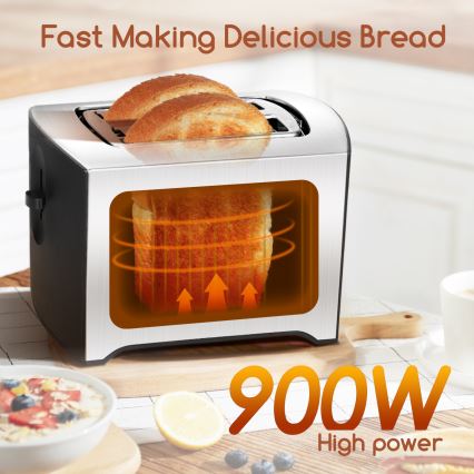 Aigostar - Grille-pain à deux compartiments 900W/230V chrome mat