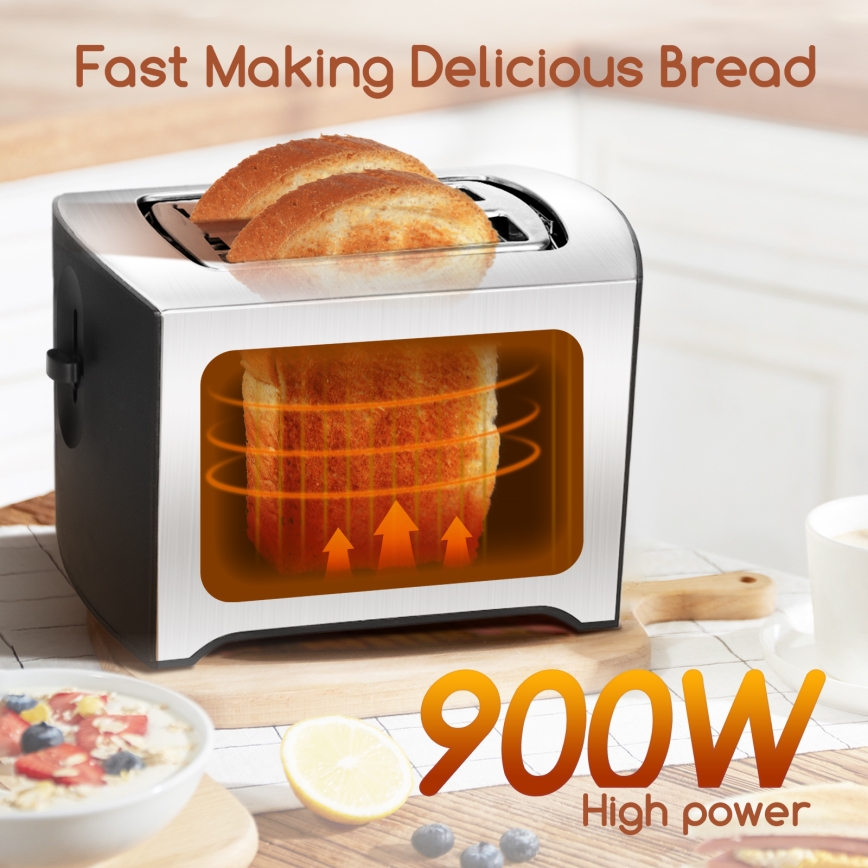 Aigostar - Grille-pain à deux compartiments 900W/230V chrome mat