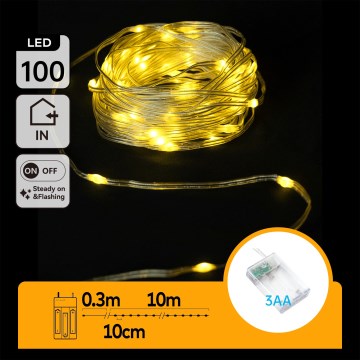 Aigostar - guirlande 100 LED / 3xAA, 10,3 m, blanc chaud