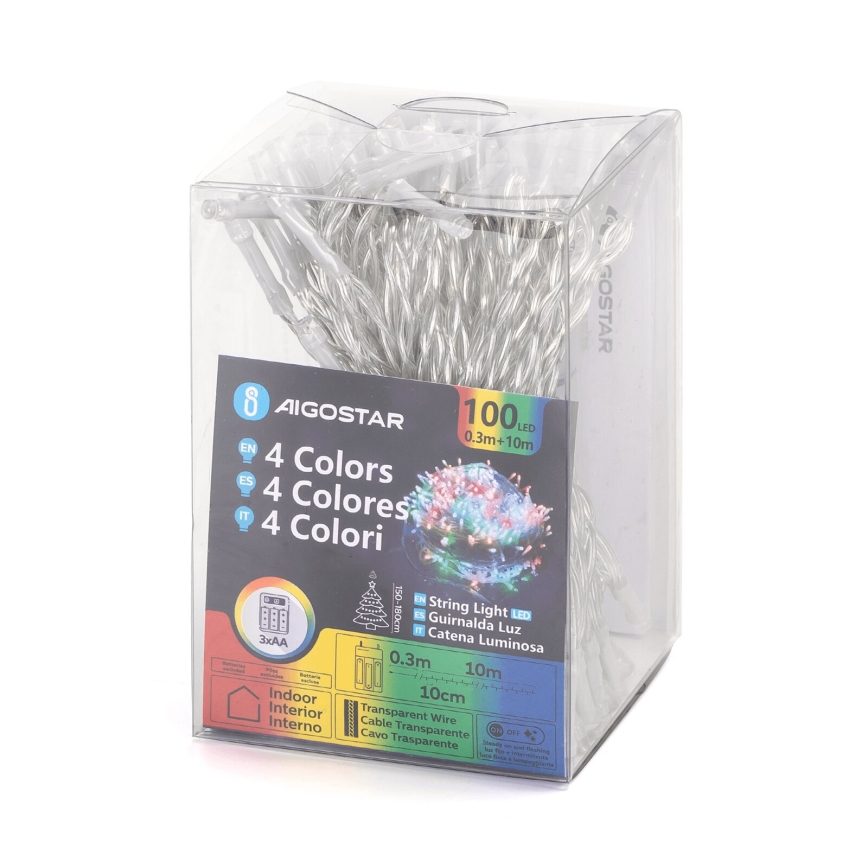 Aigostar - Guirlande de Noël 100xLED/3xAA 10,3m multicolore