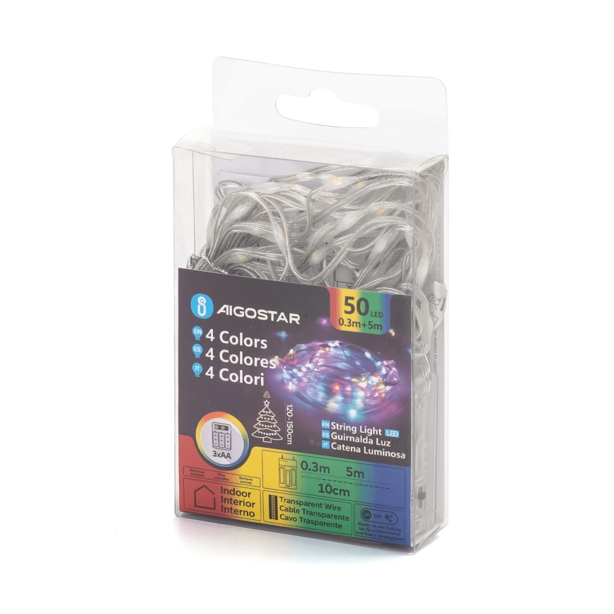 Aigostar - Guirlande de Noël 50xLED/3xAA 5,3m multicolore