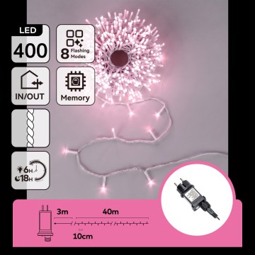 Aigostar - Guirlande de Noël d'extérieur 400 LED / 8 fonctions 43 m IP44 rose