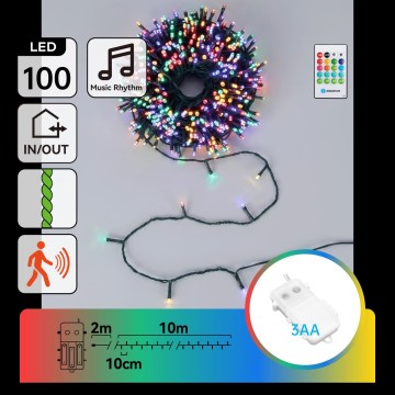 Aigostar - Guirlande de Noël d'extérieur à intensité réglable avec capteur de mouvement, 100xLED/3xAA, 12 m, multicolore + télécommande