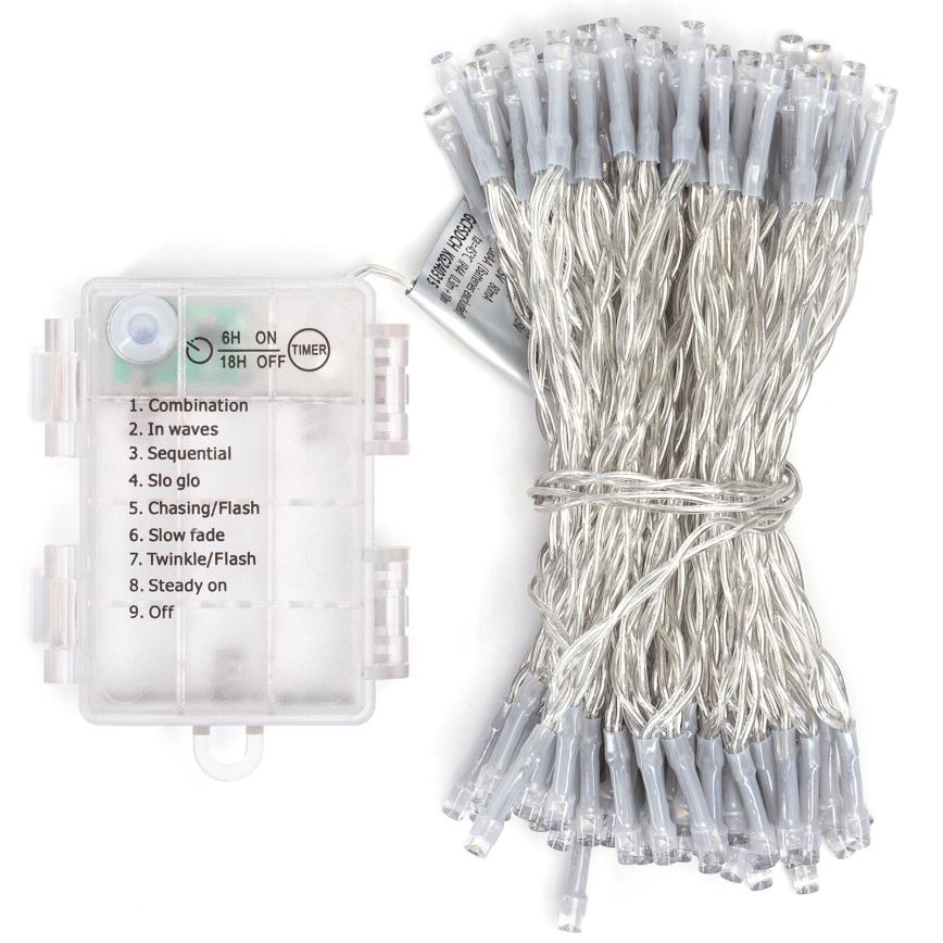 Aigostar -Guirlande de Noël extérieure 100xLED/8 fonctions 3xAA 10,3m IP44 blanc chaud
