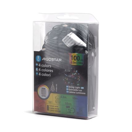Aigostar-Guirlande de Noël extérieure 100xLED/8 fonctions 3xAA 10,3m IP44 multicolore
