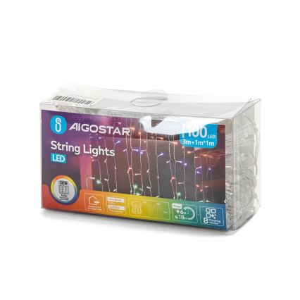Aigostar - Guirlande de Noël extérieure 100xLED/8 fonctions 3xAA 4x1m IP44 multicolore