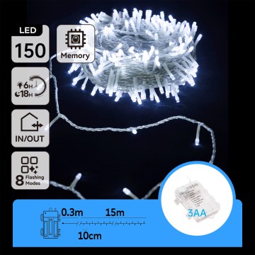 Aigostar - Guirlande de Noël extérieure 150xLED/8 fonctions 15,3m IP44 blanc froid