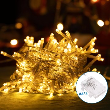 Aigostar -Guirlande de Noël extérieure 150xLED/8 fonctions 3xAA 15,3m IP44 blanc chaud