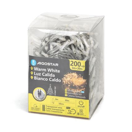 Aigostar - Guirlande de Noël extérieure 200xLED/8 fonctions 23m IP44 blanc chaud