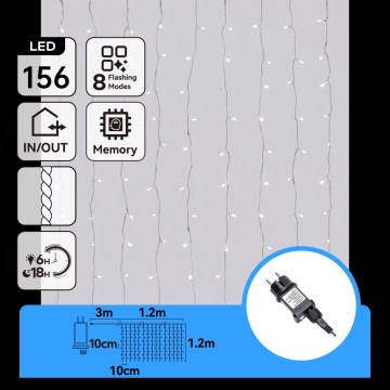 Aigostar - Guirlande de Noël extérieure à LED 156xLED/8 fonctions 4,2x1,2m IP44 blanc froid